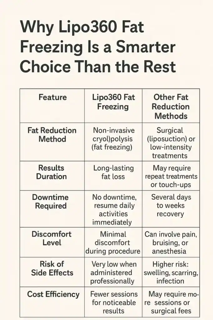 Is it possible to permanently freeze fat cells? 2 Table showing benefits of fat freezing to remove fat cells Falkirk from Lipo 360