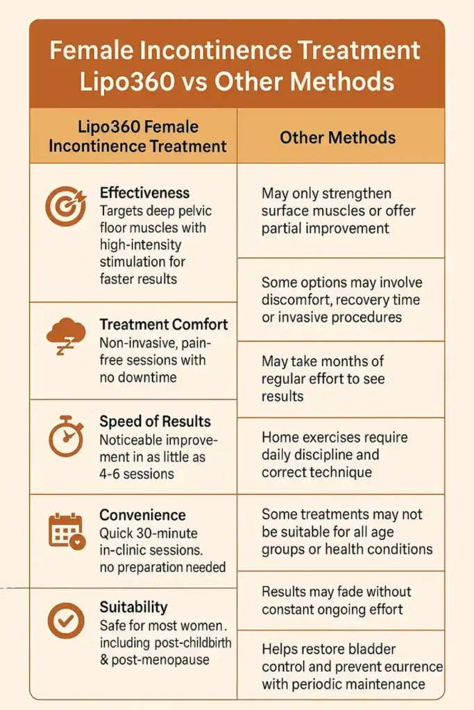 Comprehensive Guide To Female Incontinence Treatment Options 1 Table showing benefits of incontinence treatment Falkirk